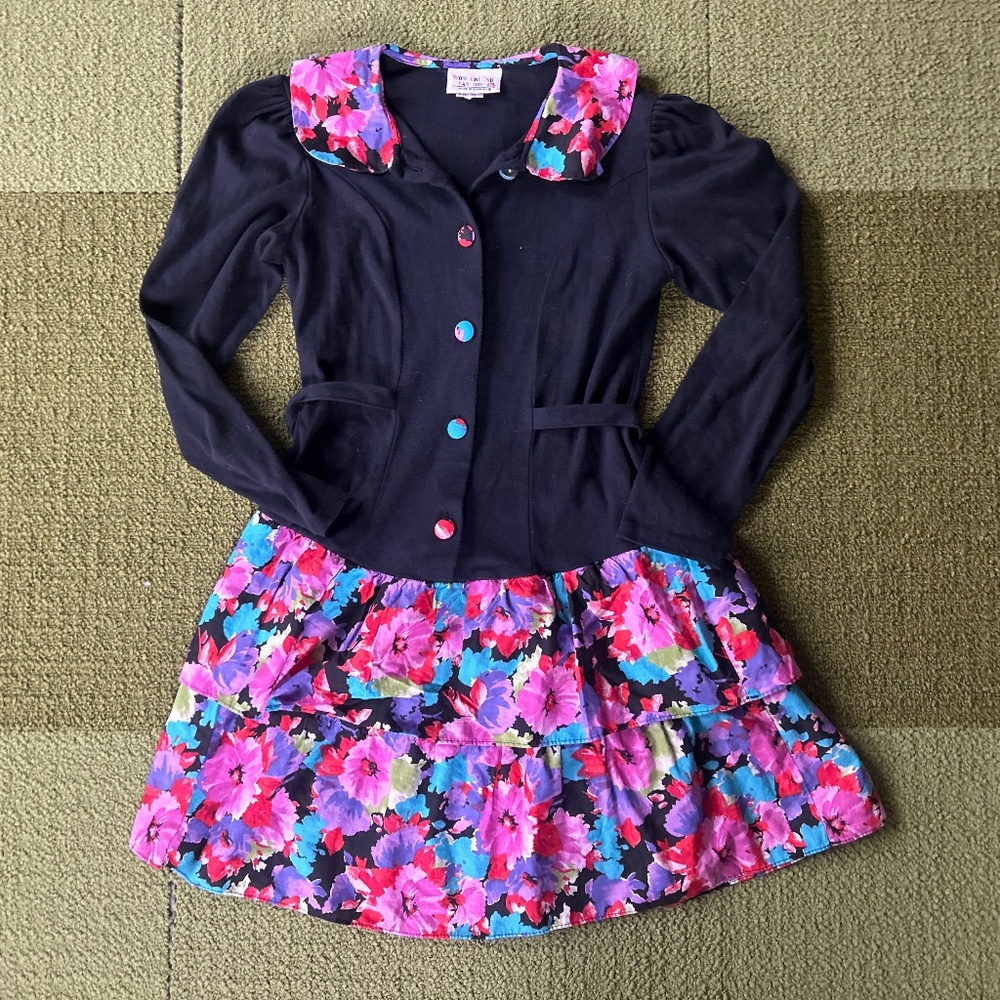 Cutesy Vintage Drop Waist Floral Ruffle Peplum  Party  Dress xs/s